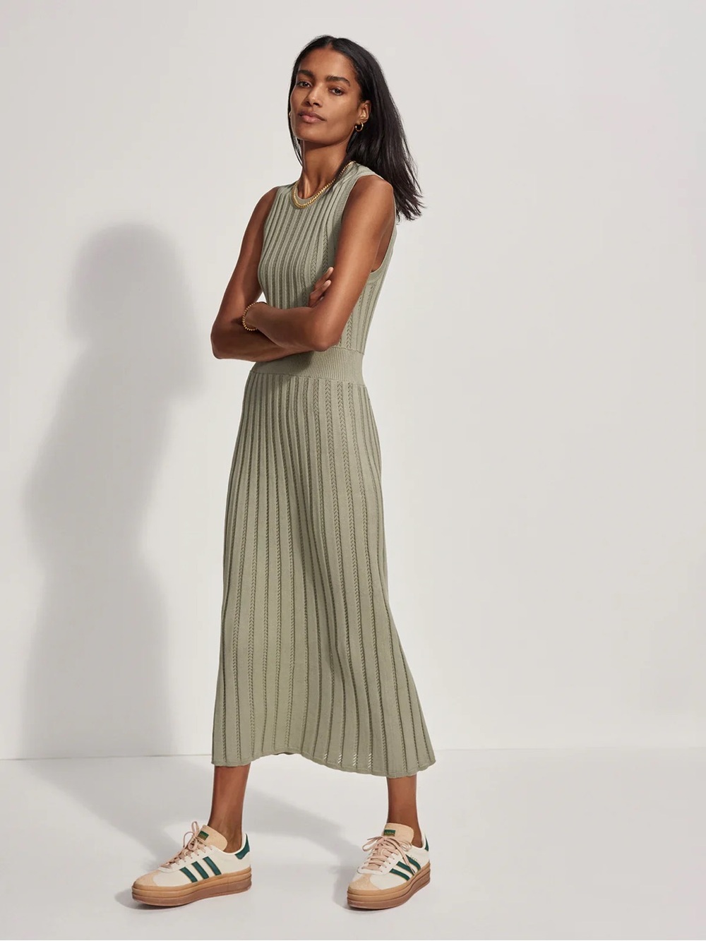 Varley Florian Knit Dress in a sage green color called Seagrass - Picture 12 of 16
